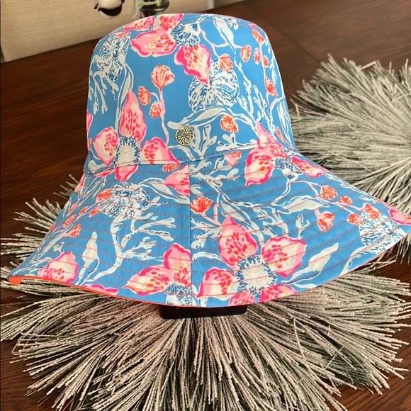 Floral Wide Brim Hat in Blue and Pink Headwear :: Sun Hats :: Pink and Navy Wide Brim Picture Hat main image 2